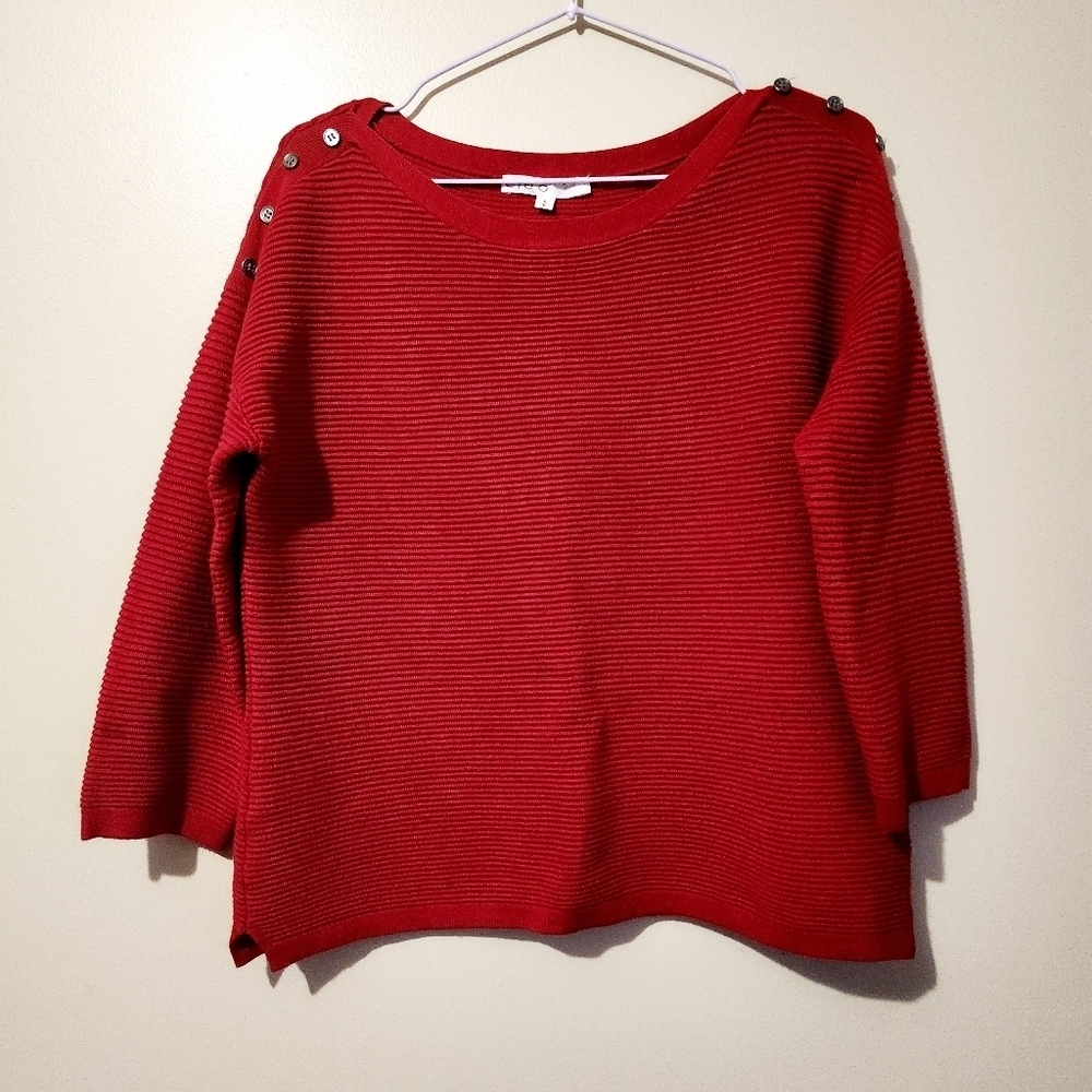 *3 for $30* Ribbed 3/4 Sleeve Sweater with Button Shoulder Details